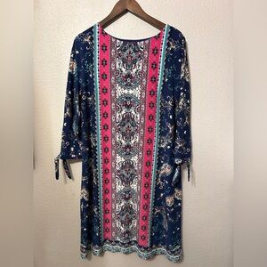 Chicos Medallion Paisley Long Sleeve Shift Dress Womens Size 12 (Chico’s Size 2)